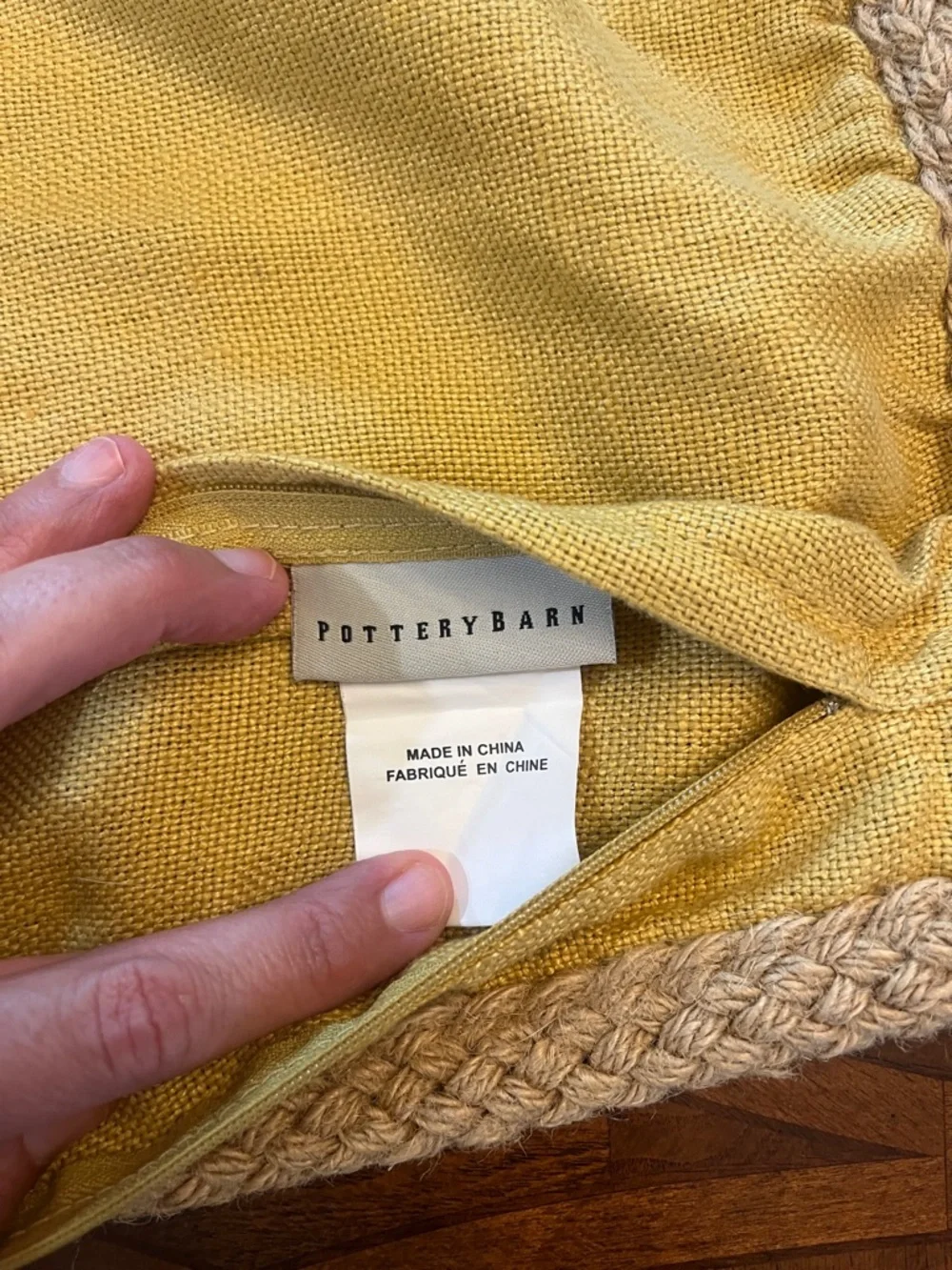 Pottery Barn Yellow Pillow Cover with Jute Braided Edge